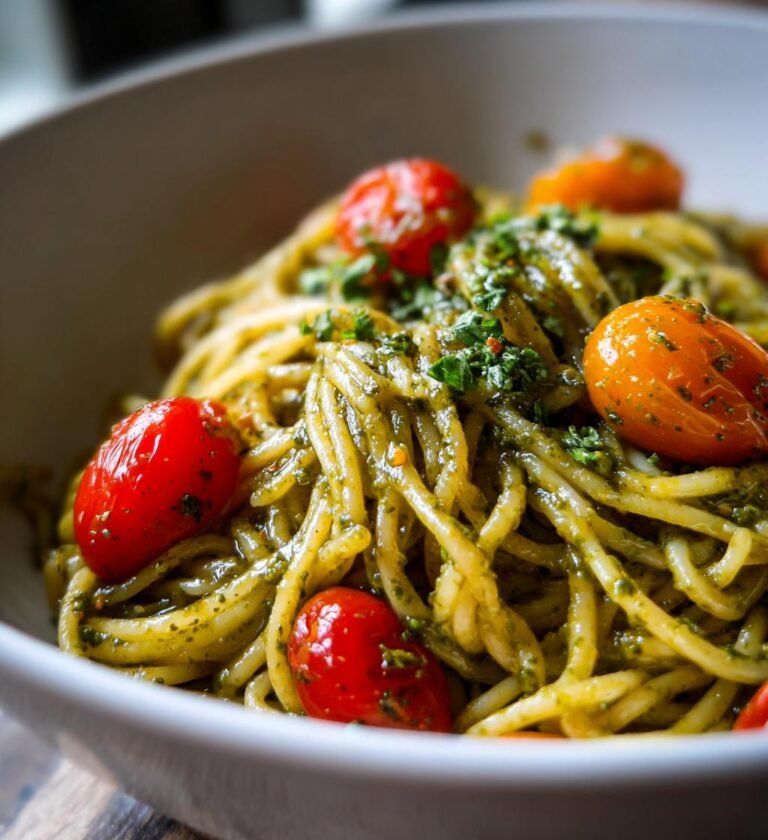 pesto pasta with cherry tomatoes